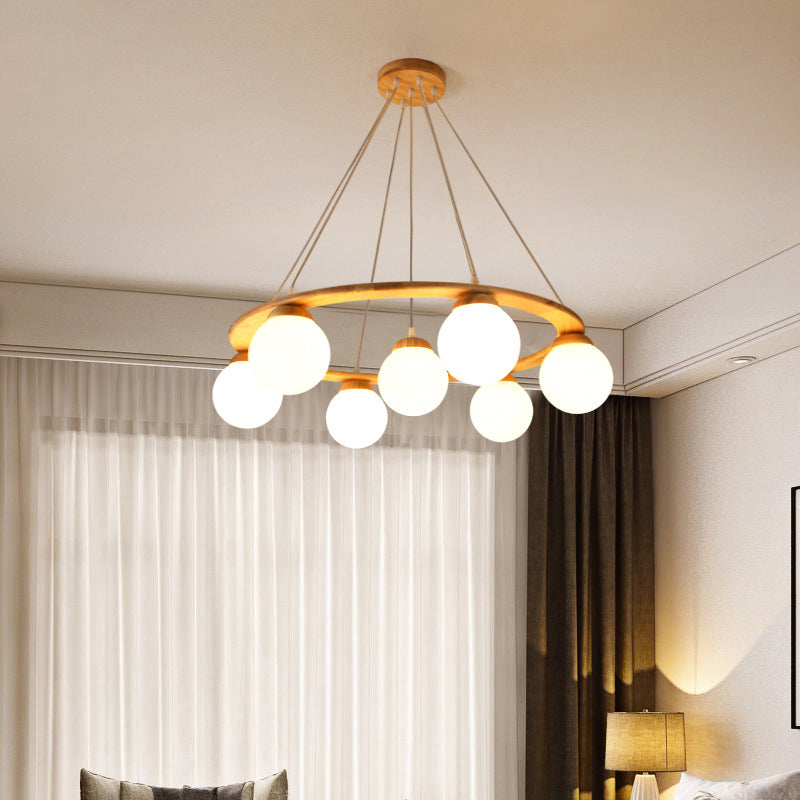 Modern Glass Chandelier Light Fixtures Cafe Restaurant Hanging Chandelier with Wood