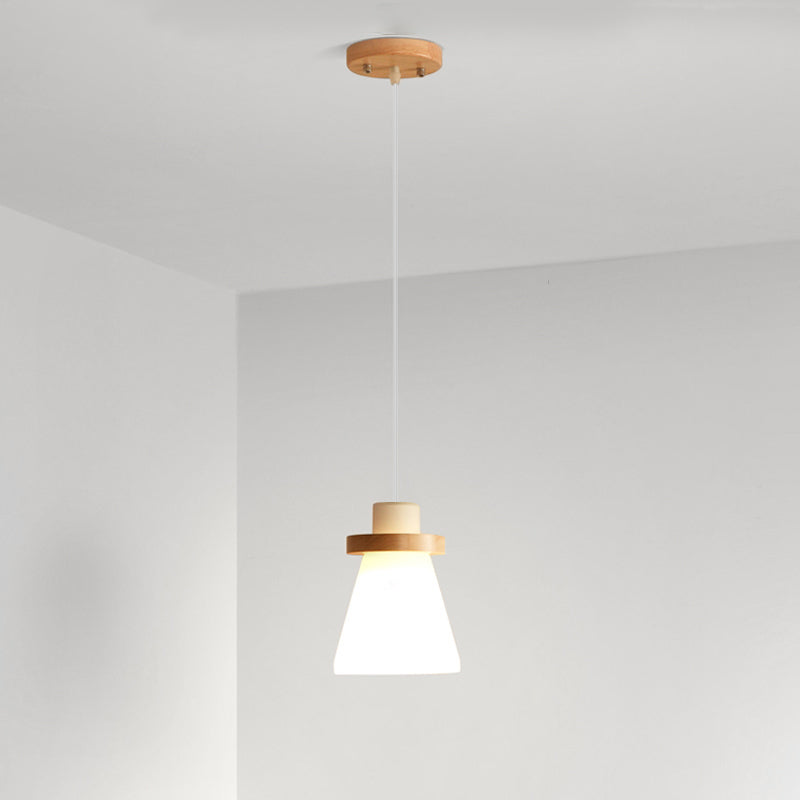 Bois massif conical suspension du plafond de plafond en verre blanc minimaliste pour salle à manger
