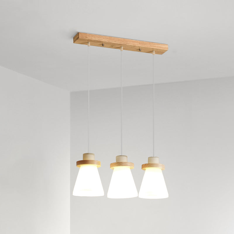 Bois massif conical suspension du plafond de plafond en verre blanc minimaliste pour salle à manger