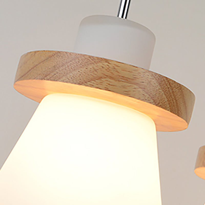 Bois massif conical suspension du plafond de plafond en verre blanc minimaliste pour salle à manger