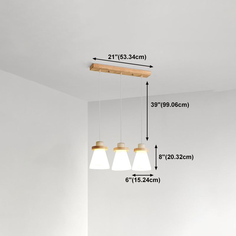 Bois massif conical suspension du plafond de plafond en verre blanc minimaliste pour salle à manger