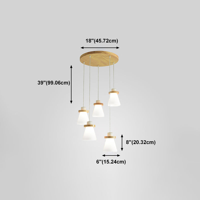 Bois massif conical suspension du plafond de plafond en verre blanc minimaliste pour salle à manger