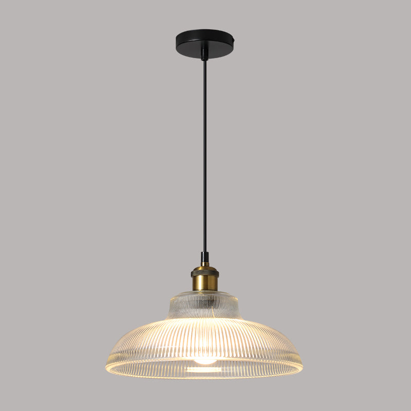 1-Light Drop Lamp Vintage Brass Glass Shaded Restaurant Suspension Pendant Light