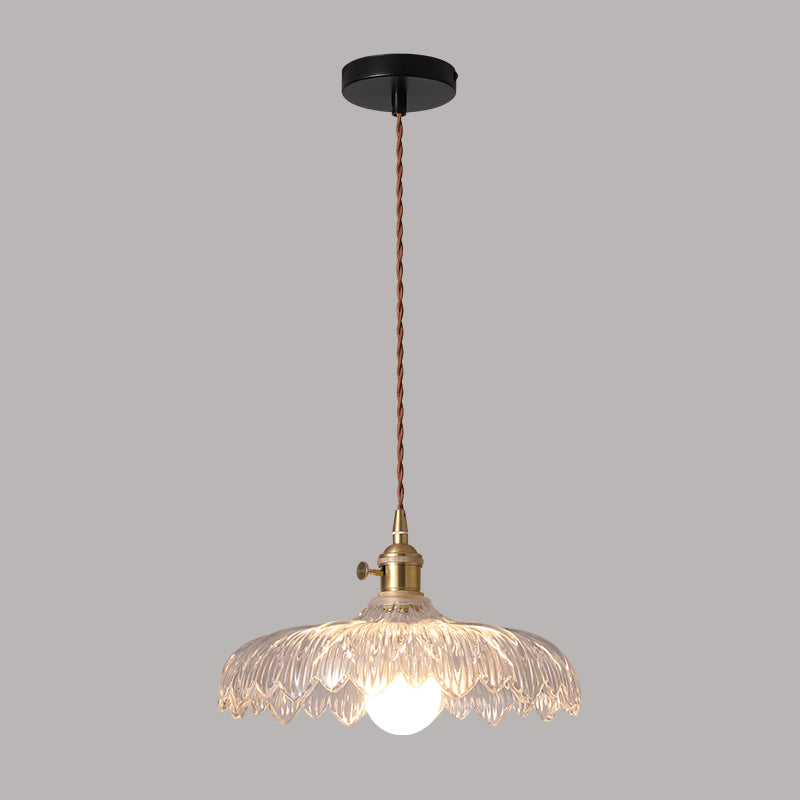 1-Light Drop Lamp Vintage Brass Glass Shaded Restaurant Suspension Pendant Light