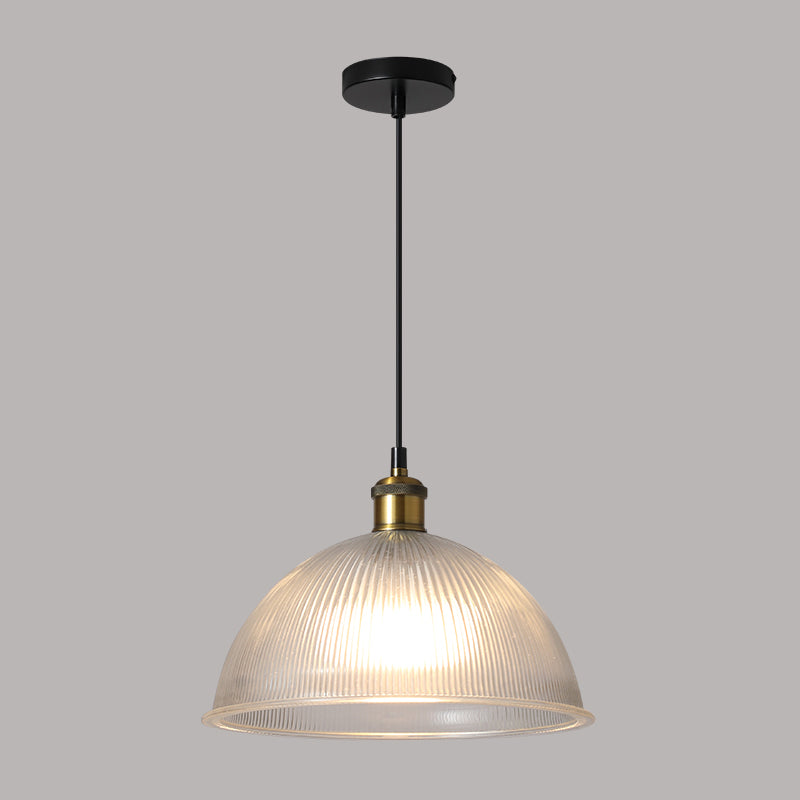 1-Light Drop Lamp Vintage Brass Glass Shaded Restaurant Suspension Pendant Light