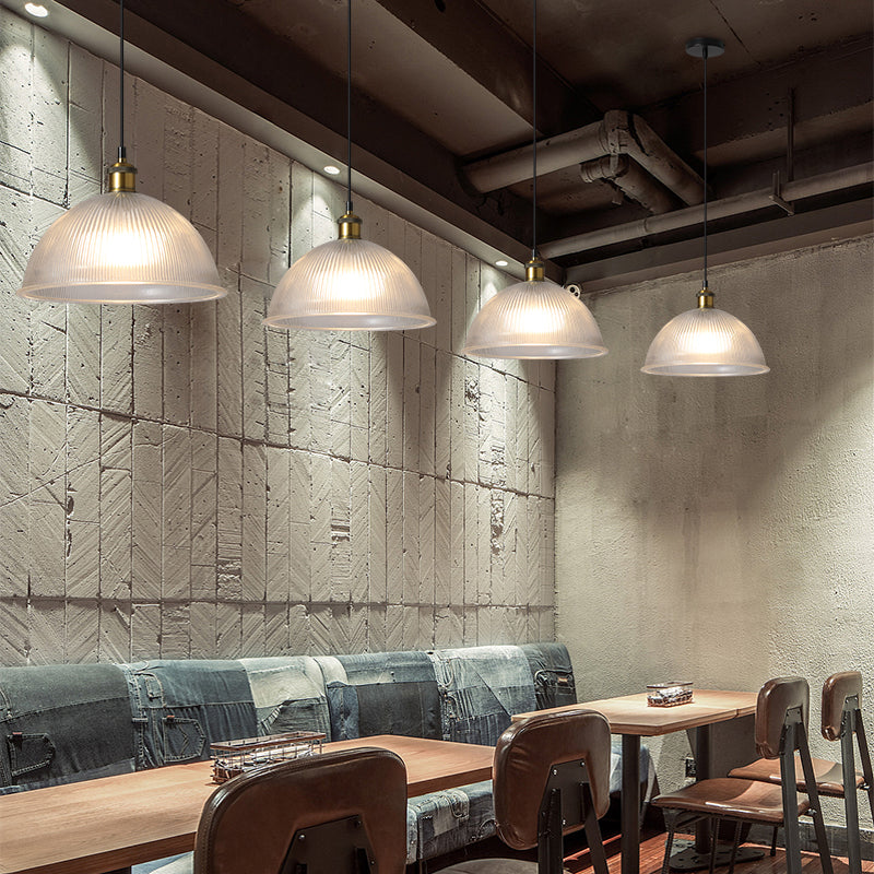 1-Light Drop Lamp Vintage Brass Glass Shaded Restaurant Suspension Pendant Light