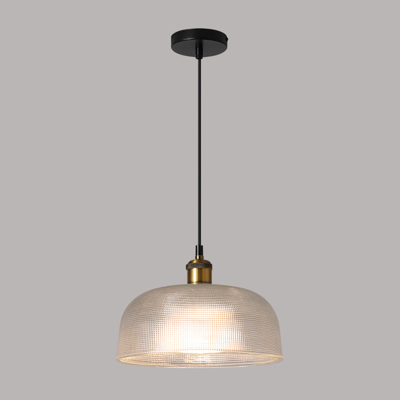 1-Light Drop Lamp Vintage Brass Glass Shaded Restaurant Suspension Pendant Light