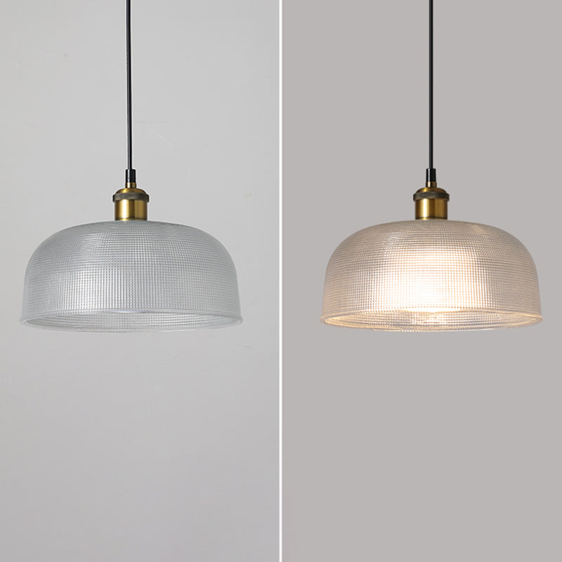1-Light Drop Lamp Vintage Brass Glass Shaded Restaurant Suspension Pendant Light