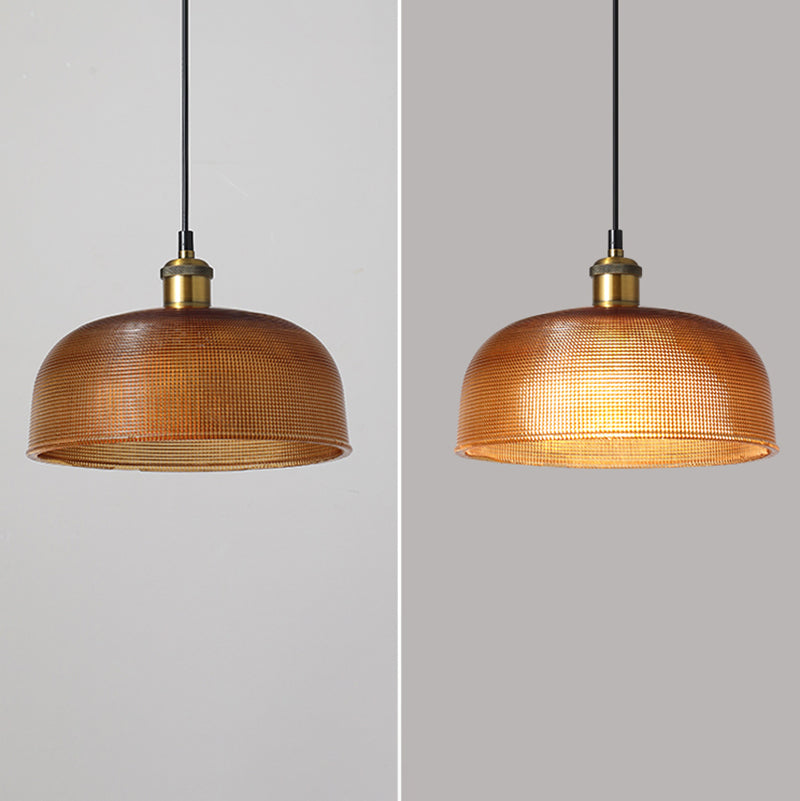 1-Light Drop Lamp Vintage Brass Glass Shaded Restaurant Suspension Pendant Light