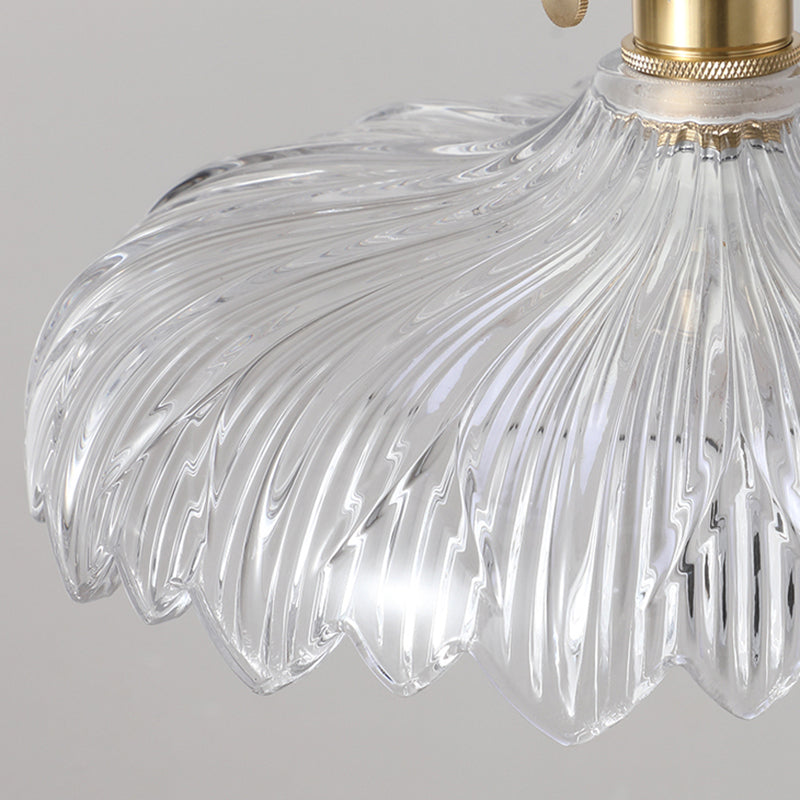 1-Light Drop Lamp Vintage Brass Glass Shaded Restaurant Suspension Pendant Light