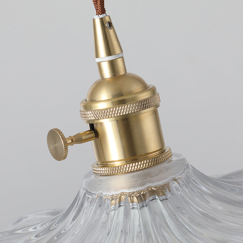 1-Light Drop Lamp Vintage Brass Glass Shaded Restaurant Suspension Pendant Light