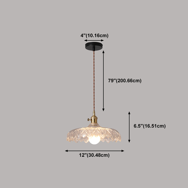 1-Light Drop Lamp Vintage Brass Glass Shaded Restaurant Suspension Pendant Light