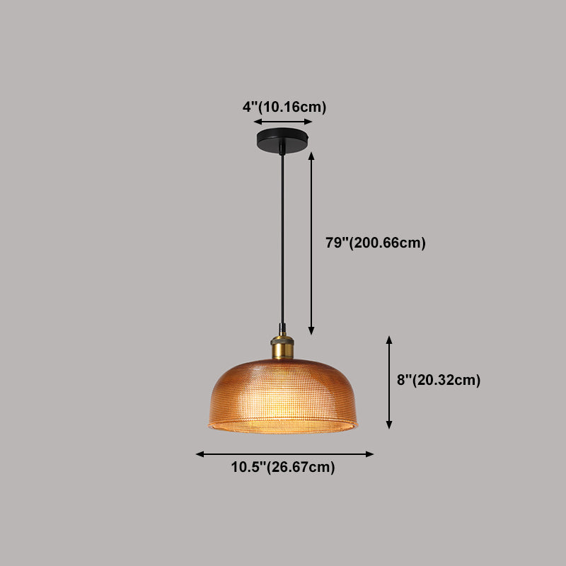 1-Light Drop Lamp Vintage Brass Glass Shaded Restaurant Suspension Pendant Light