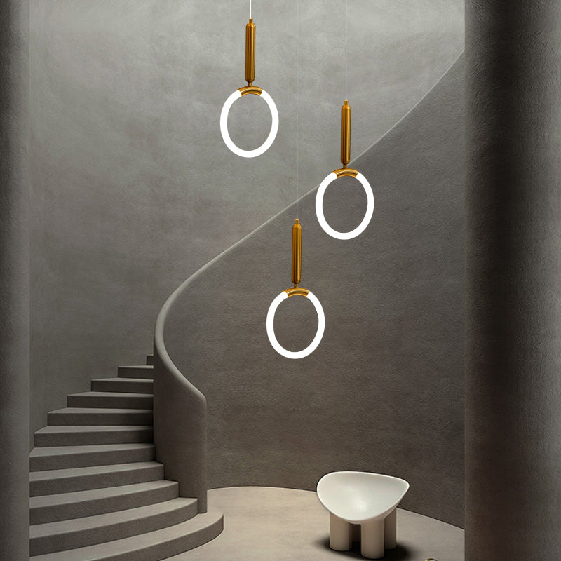 Acrylic Loop Pendant Lamp Minimalist Gold LED Suspended Lighting Fixture for Bedroom