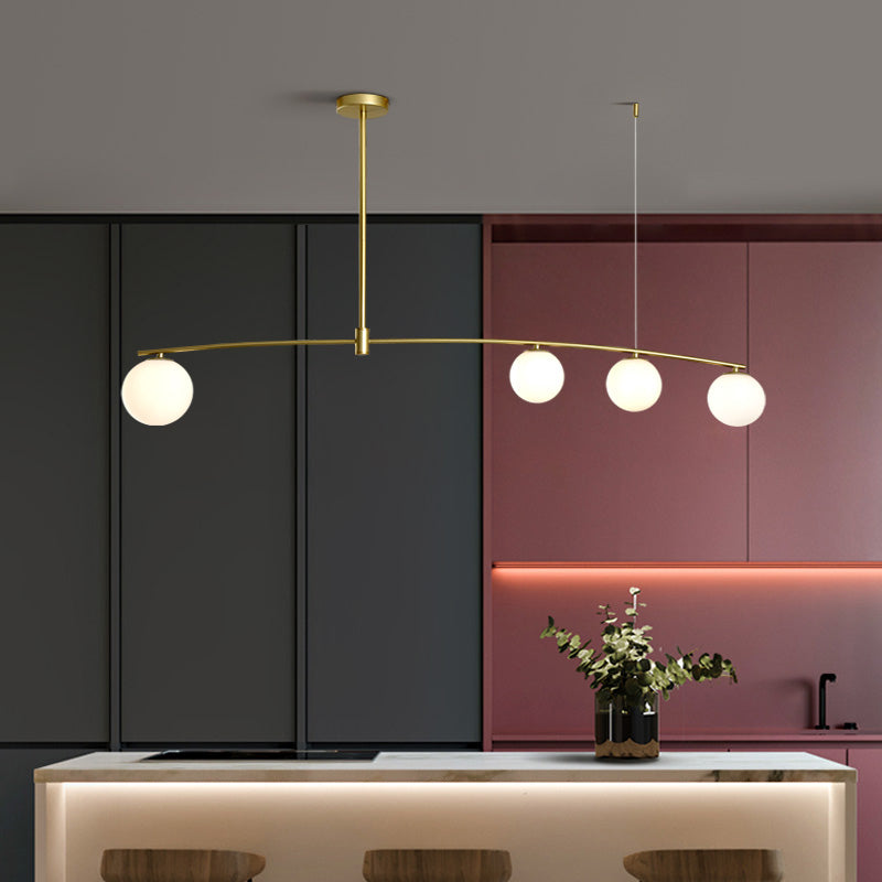 Modern Metal Island Light Fixture Multi-Head Restaurant Hanging Lamp with Glass Shade