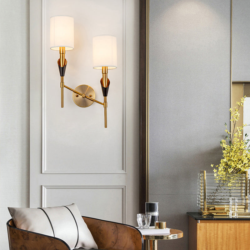 Nordic Style Metall Wandleuchter Zylinder Goldwandlicht mit natürlicher Sackleinen für Schlafzimmer