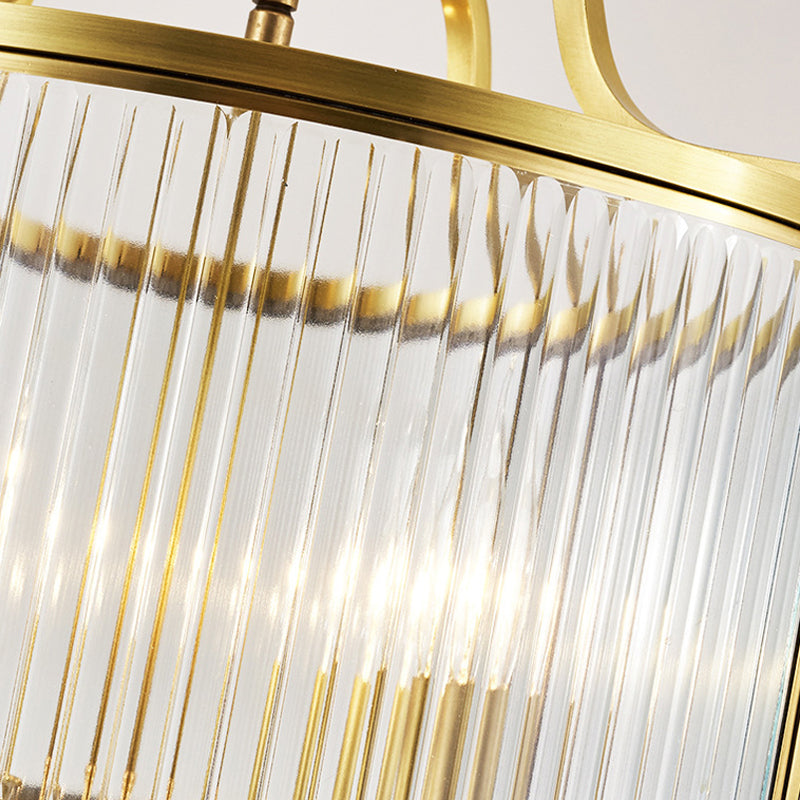 Copper Chandelier Light Fixtures American Style Multi-Head Drum Suspension Lamps with Glass Shade