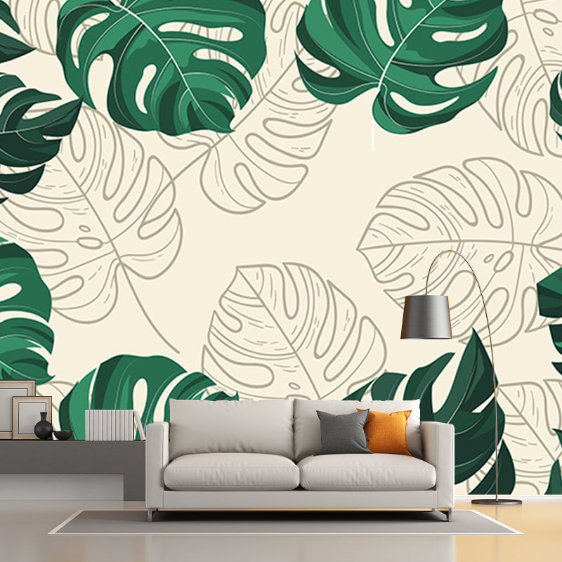 Illustration Stain Resistant Mural Wallpaper Tropical Plants Living Room Wall Mural