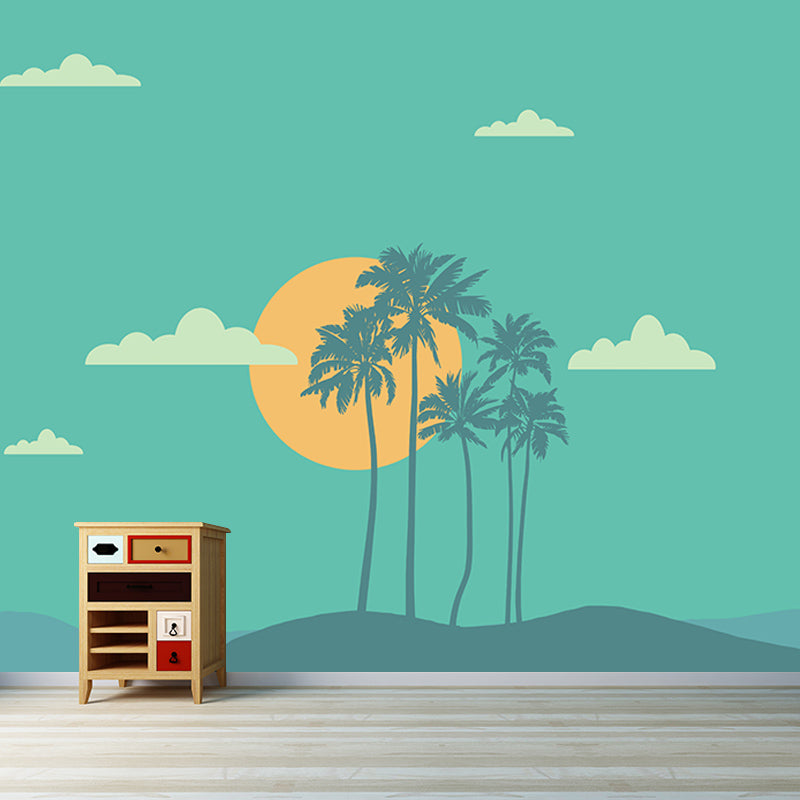 Environment Friendly Mural Wallpaper Tropical Scenery Illustration Bedroom Wall Mural