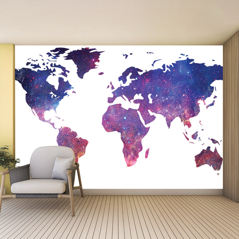 Illustration Stain Resistant Mural Wallpaper World Map Living Room Wall Mural