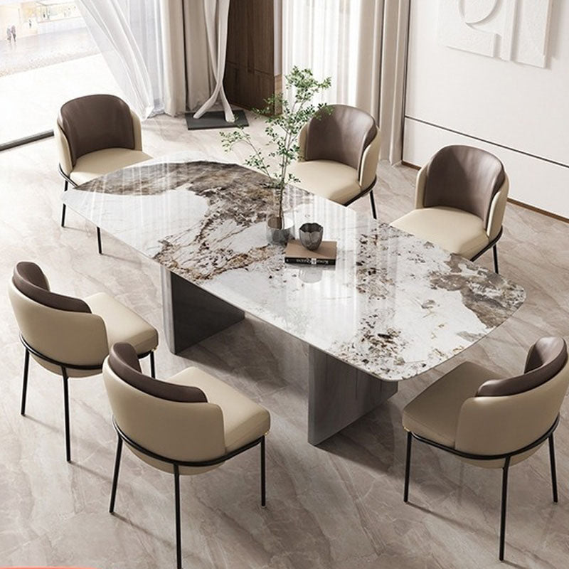 1/2/5/6/7 Pieces Dining Set Modern Sintered Stone Dining Table set with Leather Chairs