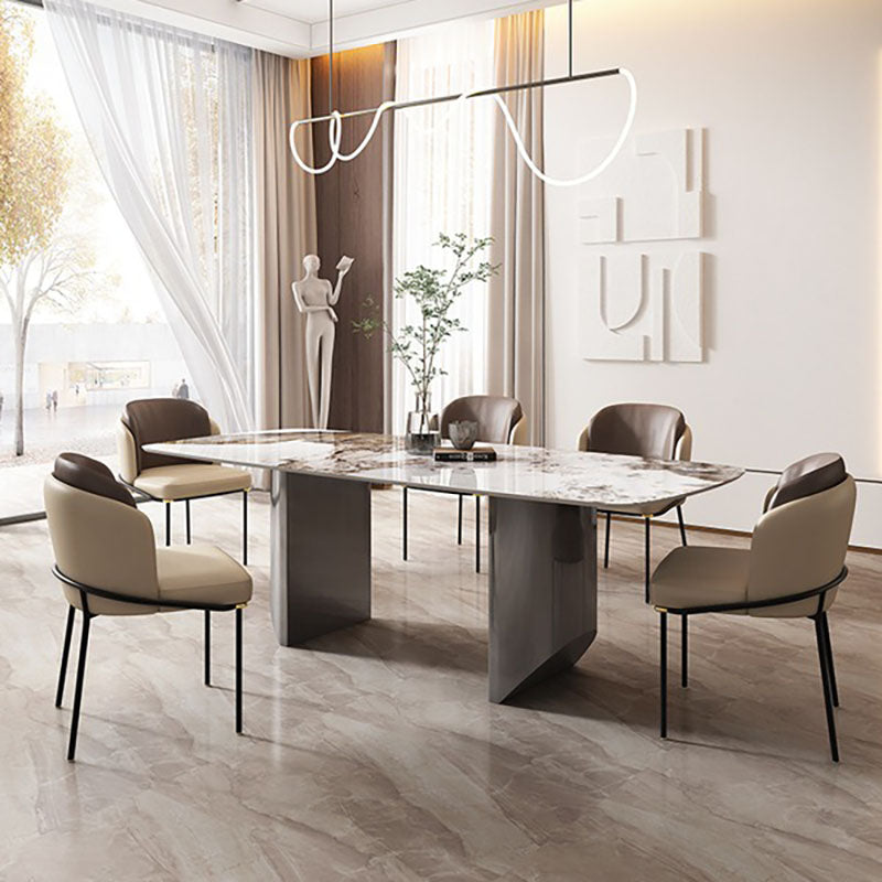 1/2/5/6/7 Pieces Dining Set Modern Sintered Stone Dining Table set with Leather Chairs