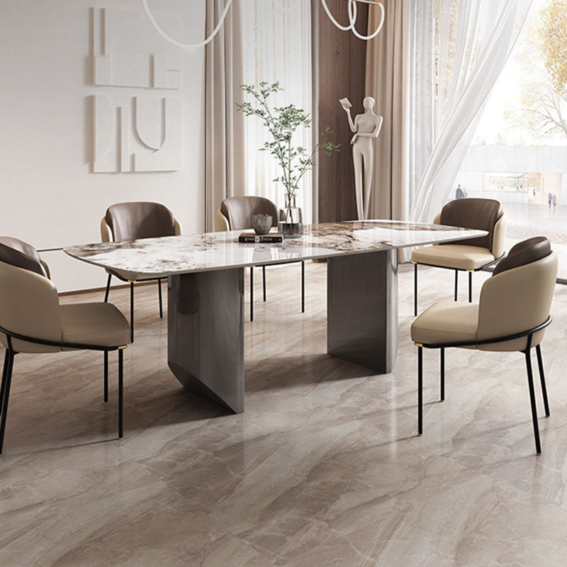1/2/5/6/7 Pieces Dining Set Modern Sintered Stone Dining Table set with Leather Chairs