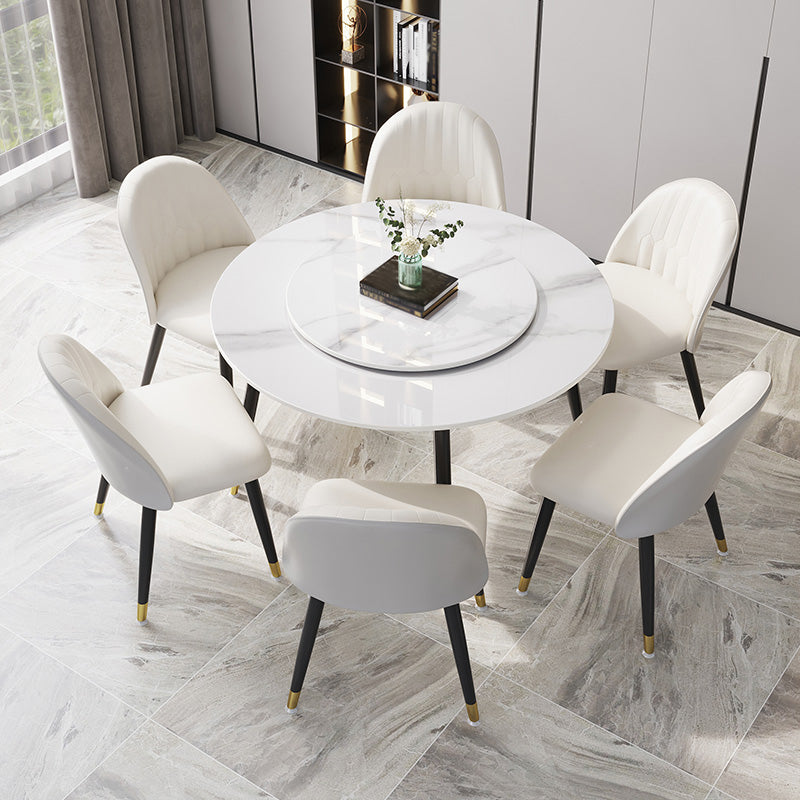 1/4/7 Pcs Metal Modern Dining Room Set with Round Table and Steel Legs Dining Set