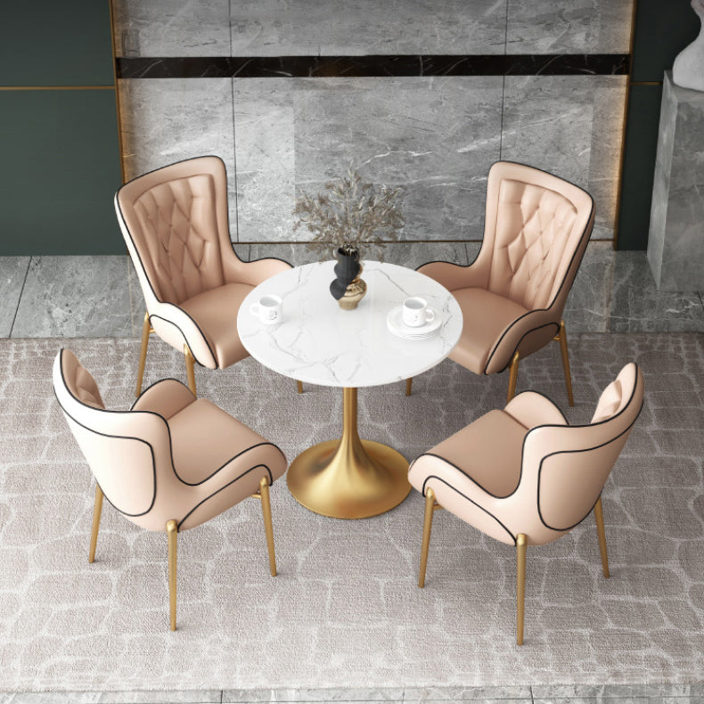 1/3/4/5 Pcs Glam Style Dining Room Set with Round Table and Metal Base Dining Set