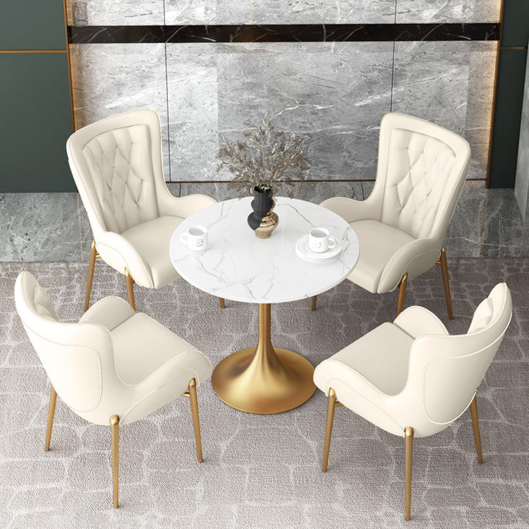 1/3/4/5 Pcs Glam Style Dining Room Set with Round Table and Metal Base Dining Set