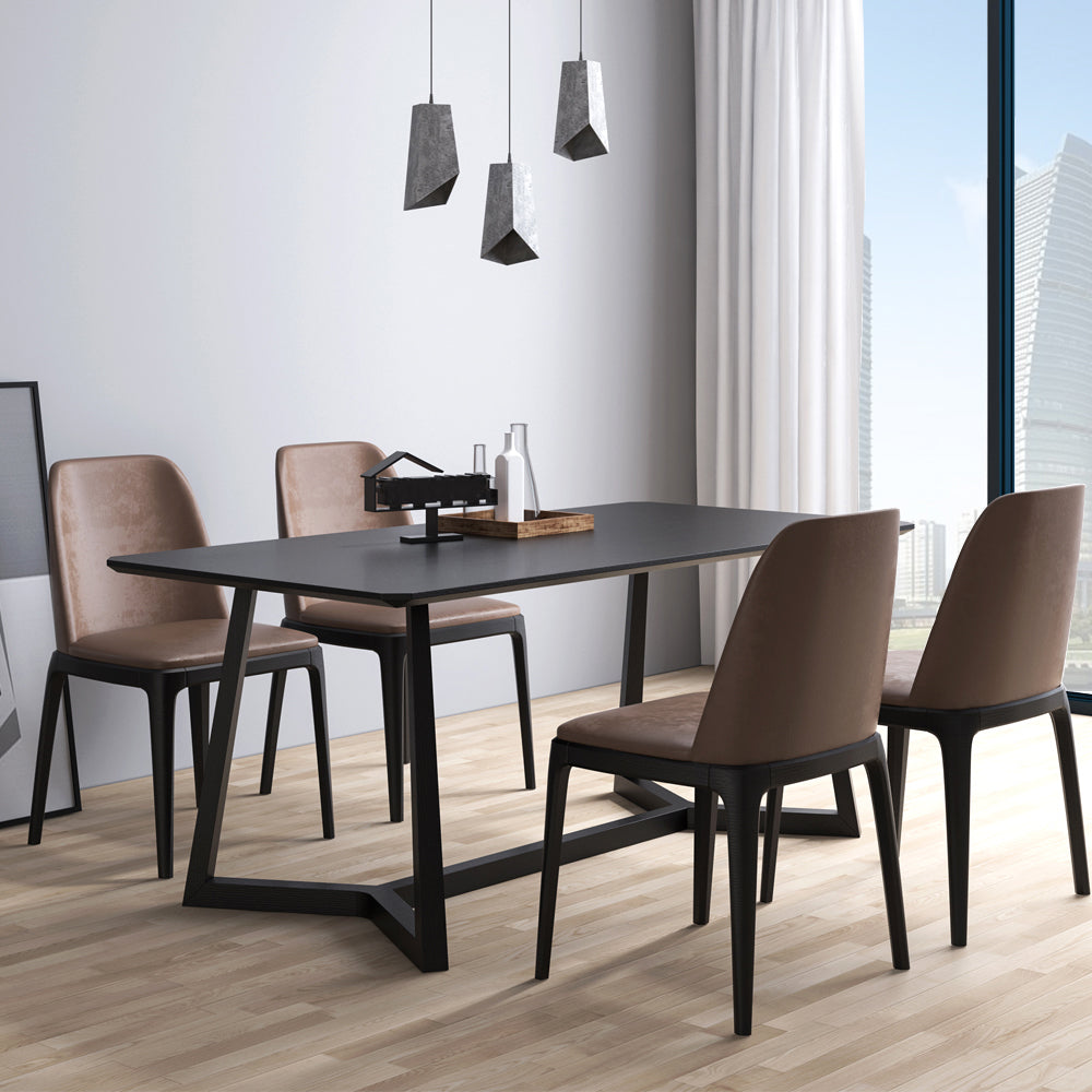 Table à manger industrielle noire rectangle Table en bois massif en pin avec base à chevalets