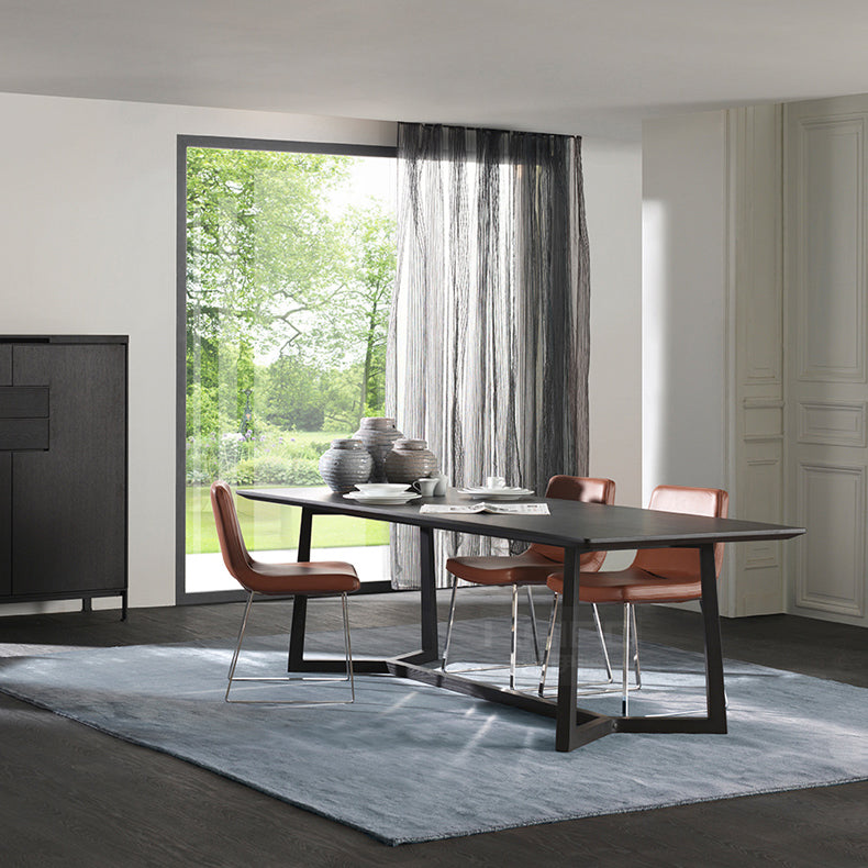Rectangle Black Industrial Dining Table Pine Solid Wood Table with Trestle Base
