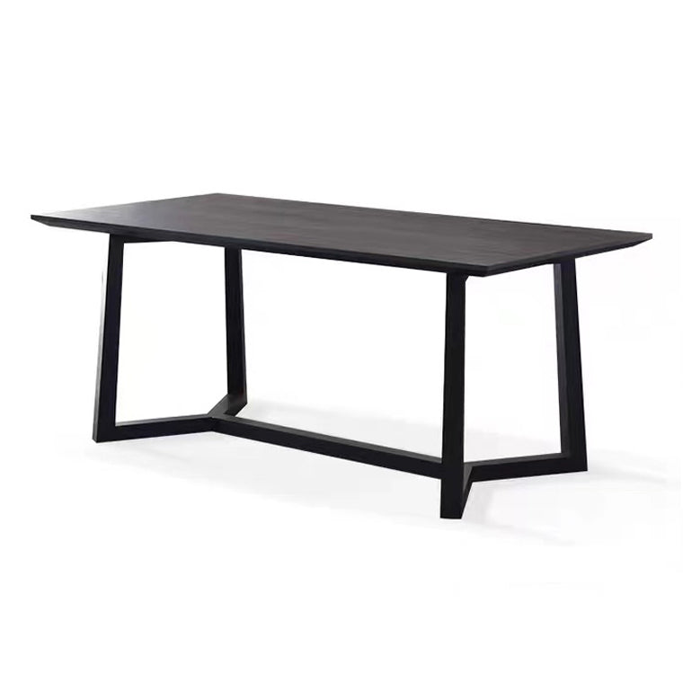 Rectangle Black Industrial Dining Table Pine Solid Wood Table with Trestle Base