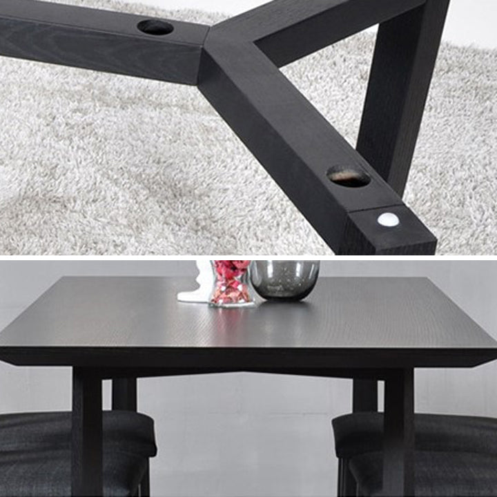 Rectangle Black Industrial Dining Table Pine Solid Wood Table with Trestle Base