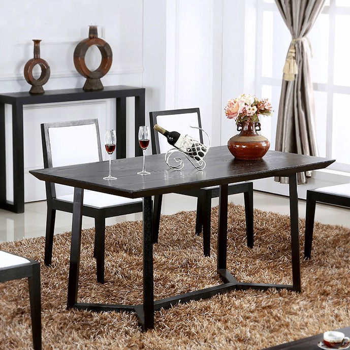 Rectangle Black Industrial Dining Table Pine Solid Wood Table with Trestle Base