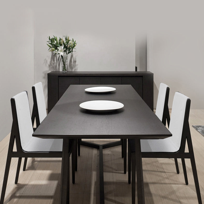 Rectangle Black Industrial Dining Table Pine Solid Wood Table with Trestle Base