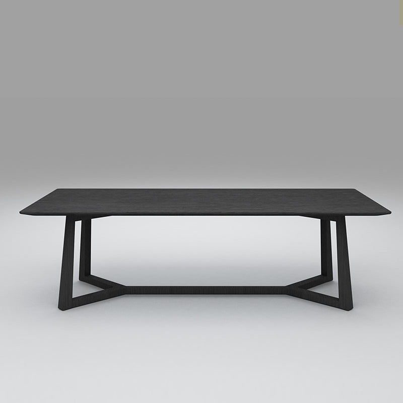 Rectangle Black Industrial Dining Table Pine Solid Wood Table with Trestle Base