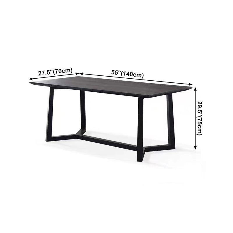 Rectangle Black Industrial Dining Table Pine Solid Wood Table with Trestle Base