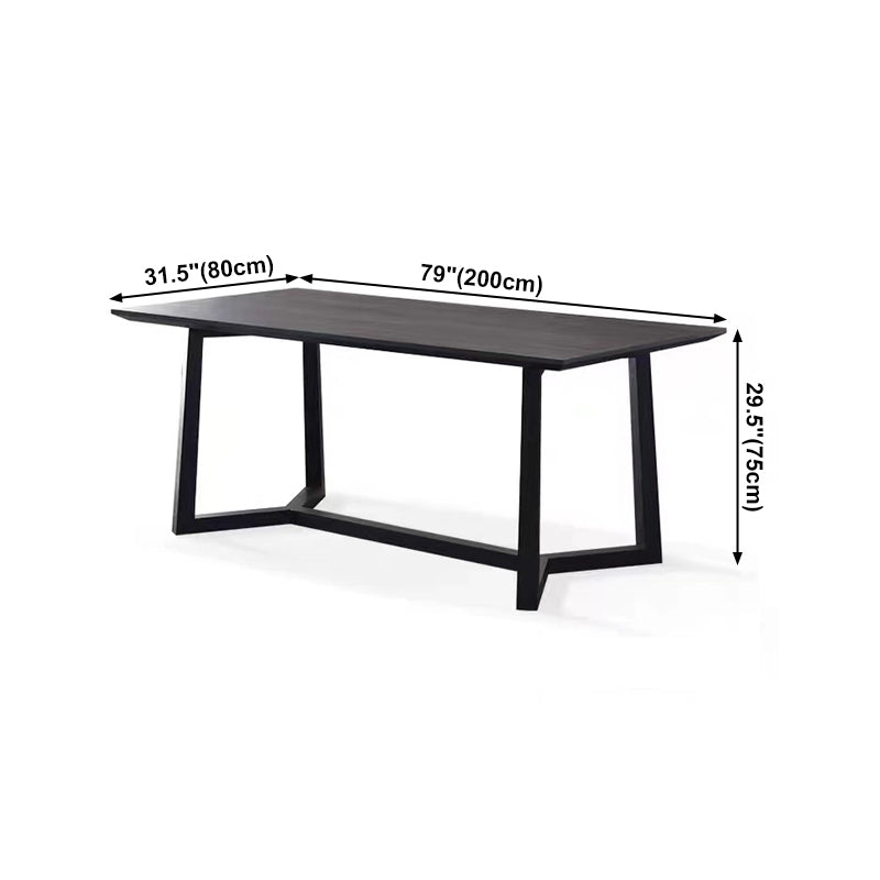 Rectangle Black Industrial Dining Table Pine Solid Wood Table with Trestle Base
