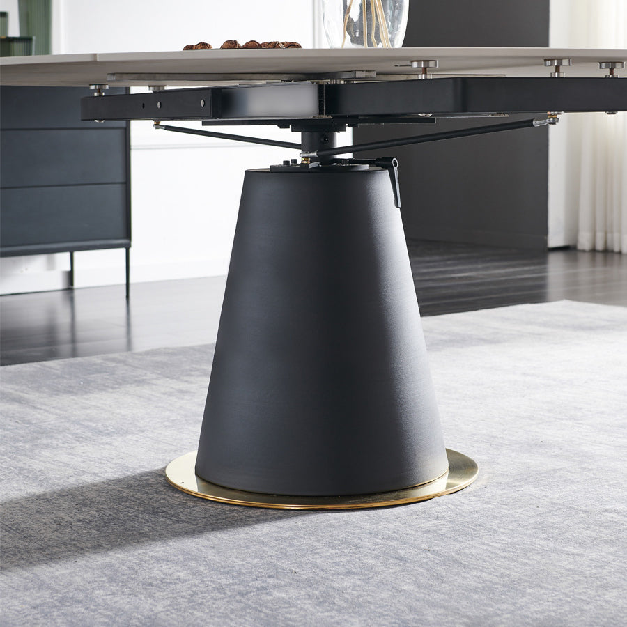 Mesa de comedor de lujo tradicional mesa de pedestal de piedra sinterizada con base de metal