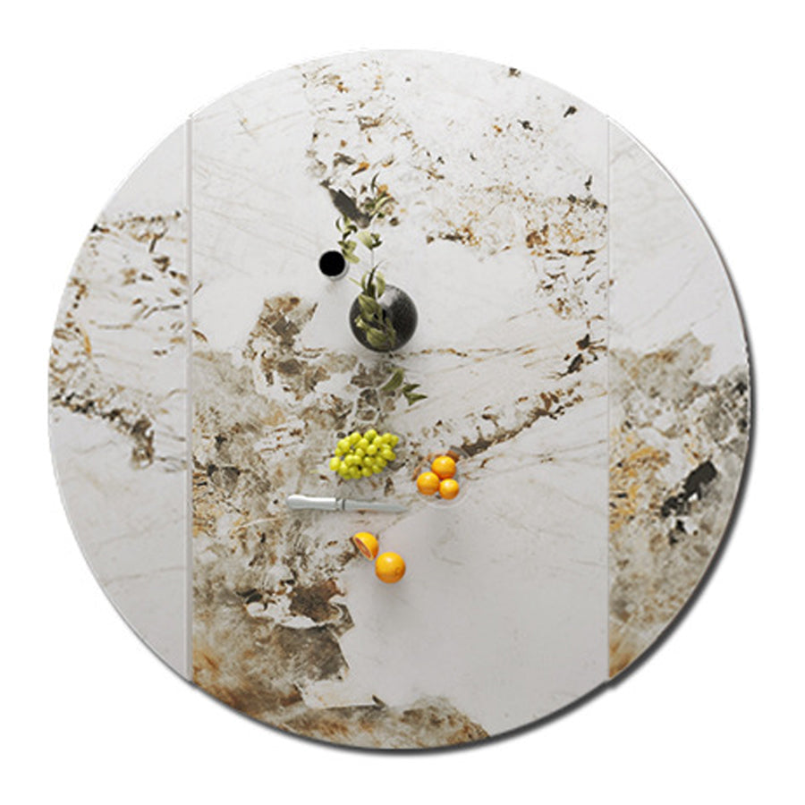 Table à manger de luxe traditionnelle rond Table de piédestal en pierre fritrée avec base en métal