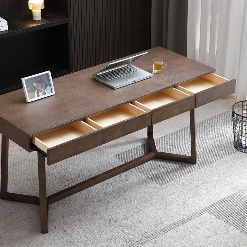 Solid Wood Contemporary Rectangular Dining Table Ash Wood Top Table with Trestle Base