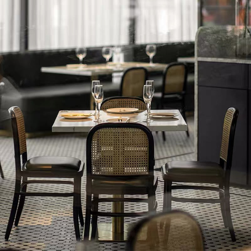 Metal Industrial Pedestal Dining Table Marble Top Table for Dining Room