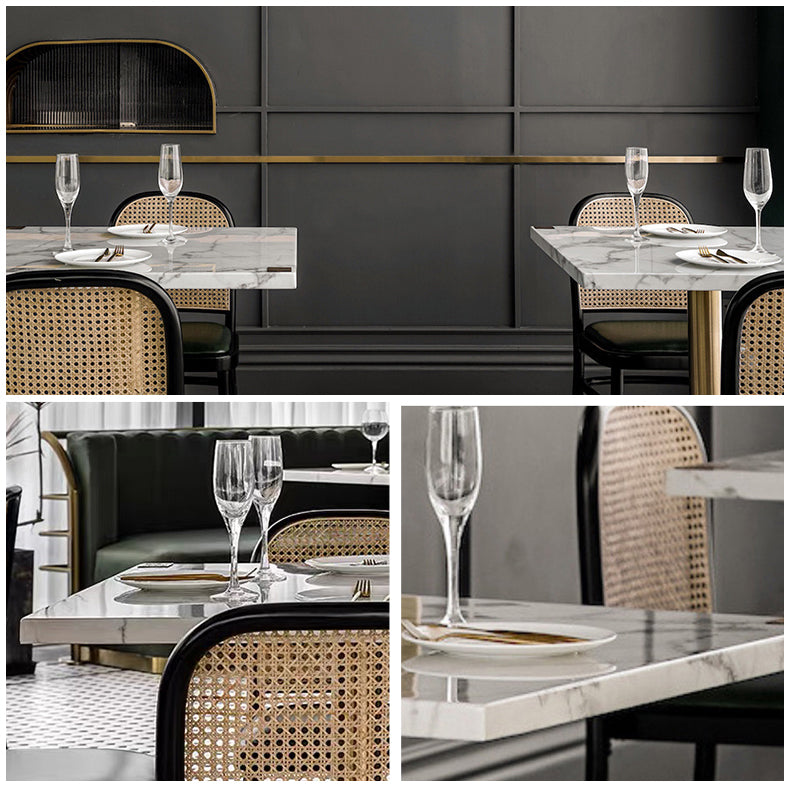 Metal Industrial Pedestal Dining Table Marble Top Table for Dining Room