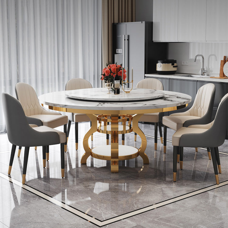 Metal Mesa de comedor redondo tradicional de lujo Mesa interior de mármol con base de pedestal