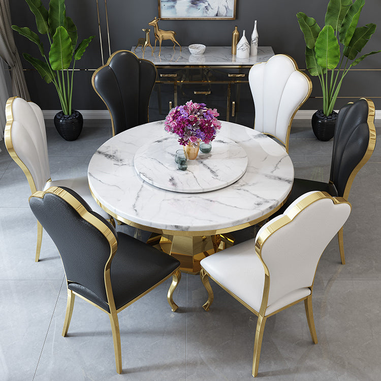 Round Traditional Luxury Dining Table White Sintered Stone Indoor Table with Pedestal Base