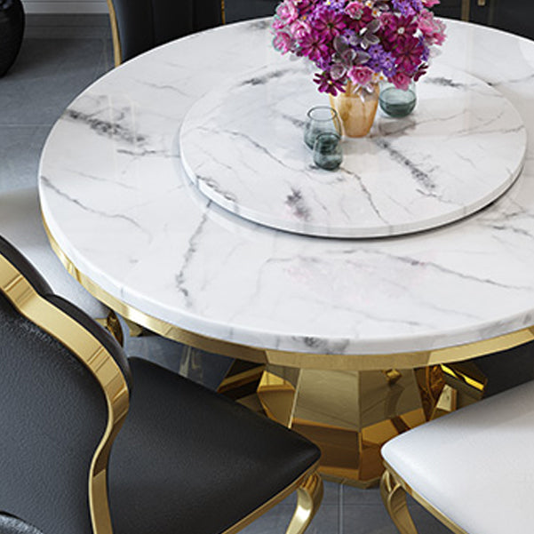 Round Traditional Luxury Dining Table White Sintered Stone Indoor Table with Pedestal Base