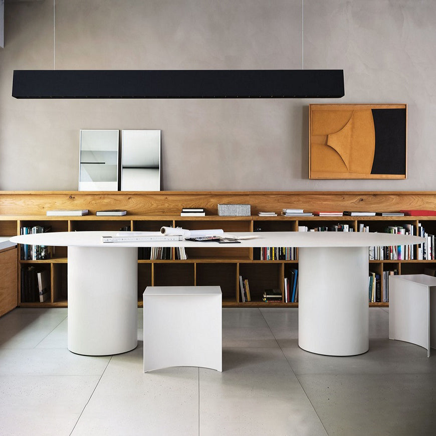 Mesa de comedor de madera maciza ovalada Mesa de comedor moderna con base de pedestal doble