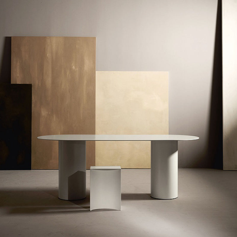 Mesa de comedor de madera maciza ovalada Mesa de comedor moderna con base de pedestal doble