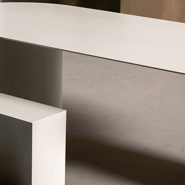 Mesa de comedor de madera maciza ovalada Mesa de comedor moderna con base de pedestal doble